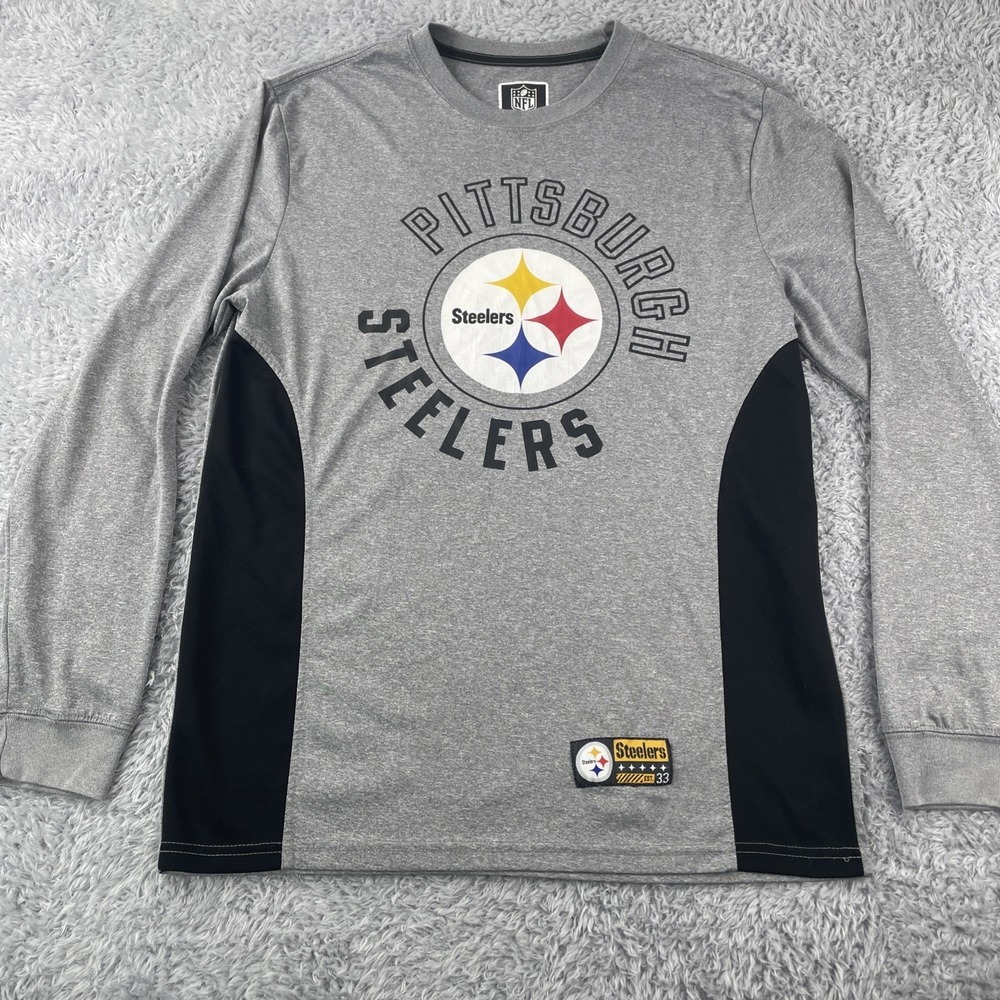 Steelers NFL Men's Long SleeveShirt Size M Gray Black Logo Dri‎ Fit Long Sleeve